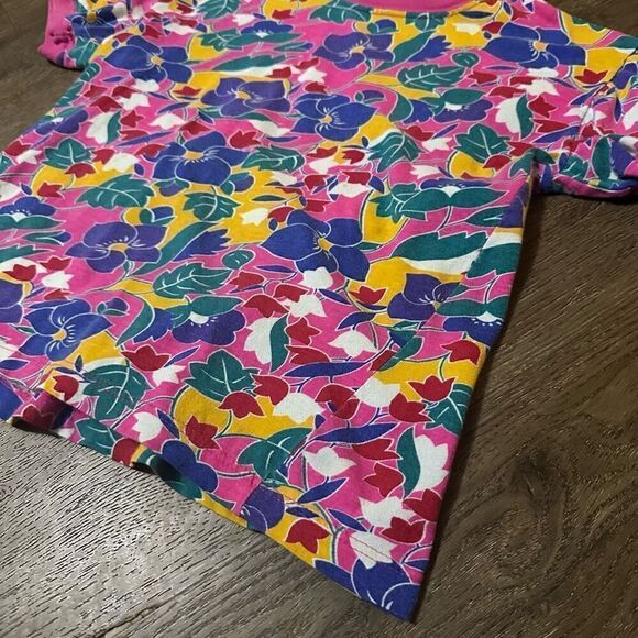 Vintage Gitano Girls Floral Ringer Shirt Pink Girls Size L 14 Cotton Retro 90s - Picture 2 of 11